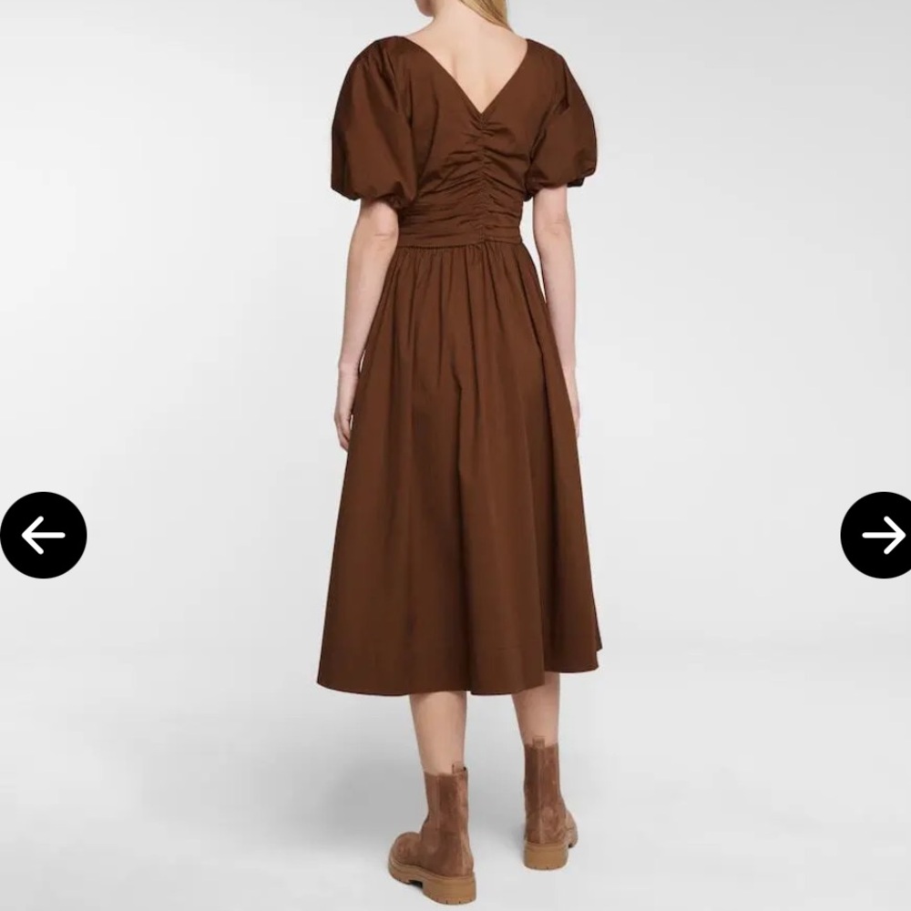 NWT Staud Greta Cotton Poplin Midi Dress Size O , Brown - Picture 9 of 12